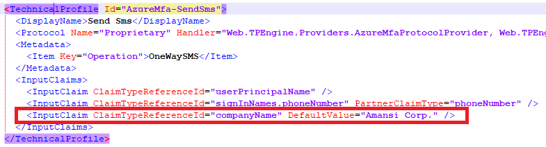 How to set a default company's name for ClaimReferenceId companyName ...