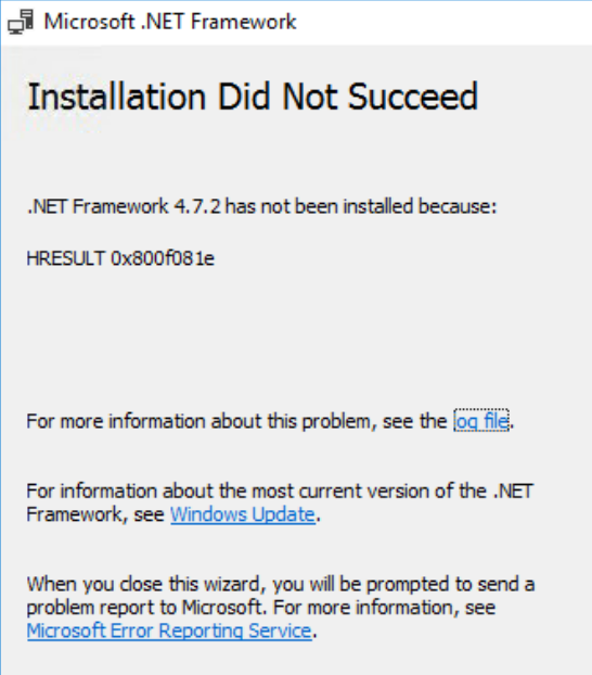 Unable to update DOT NET Framework 4.7.2 from DOT NET Framework 4.6.2. -  Microsoft Q&A