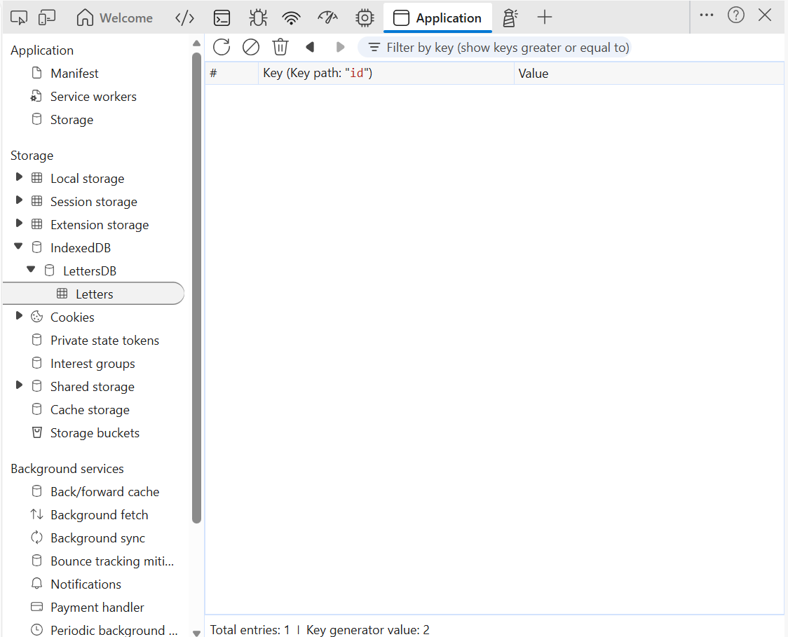 Why IndexedDB don't display the data in DevTools? - Microsoft Q&A