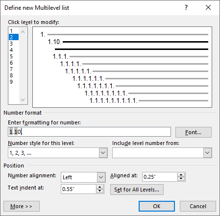 How do I create a numbered list in excel with increments of 10 in level ...