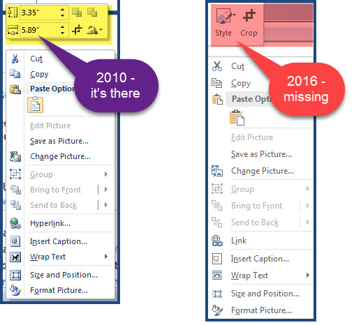 Size options missing from right click in Word 2016 - Microsoft Q&A