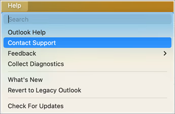 Contact support within Outlook screenshot one
