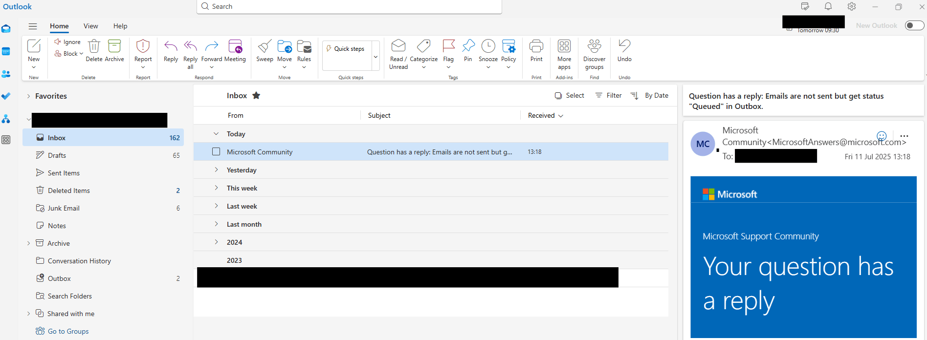 Emails are not sent but get status "Queued" in Outbox. - Microsoft Q&A
