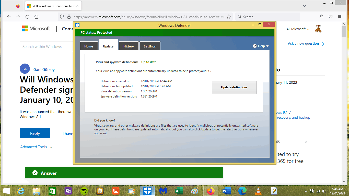 Will Windows 8.1 continue to receive Windows Defender signature updates ...