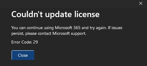 Account error in Office applications. - Microsoft Q&A