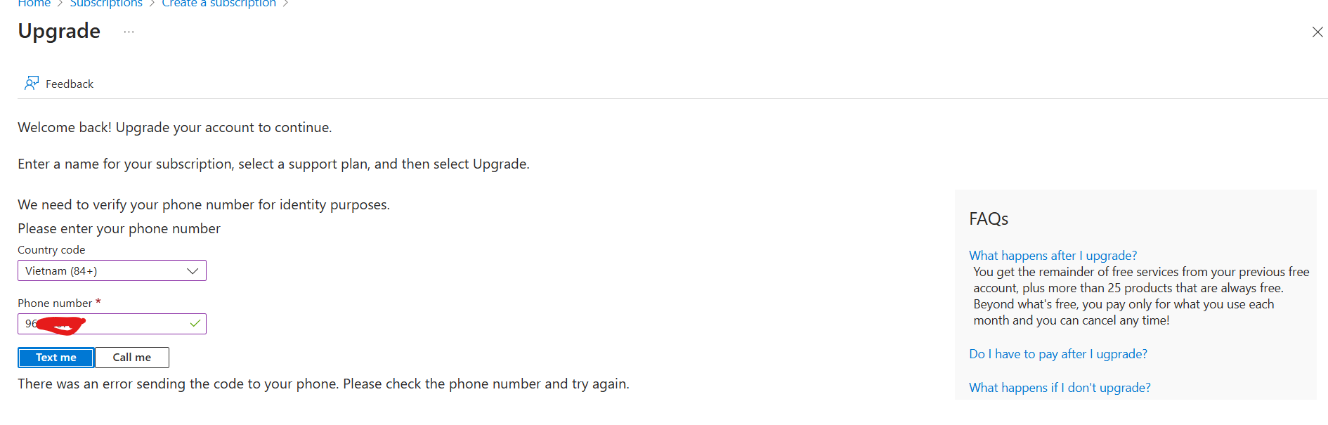 i cannot upgrade my account to create a new subscription - Microsoft Q&A