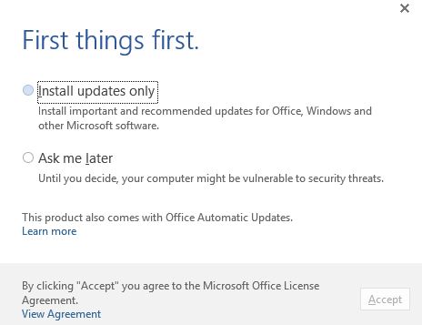 How to disable Office 2016 First Things First - Install updates only ...