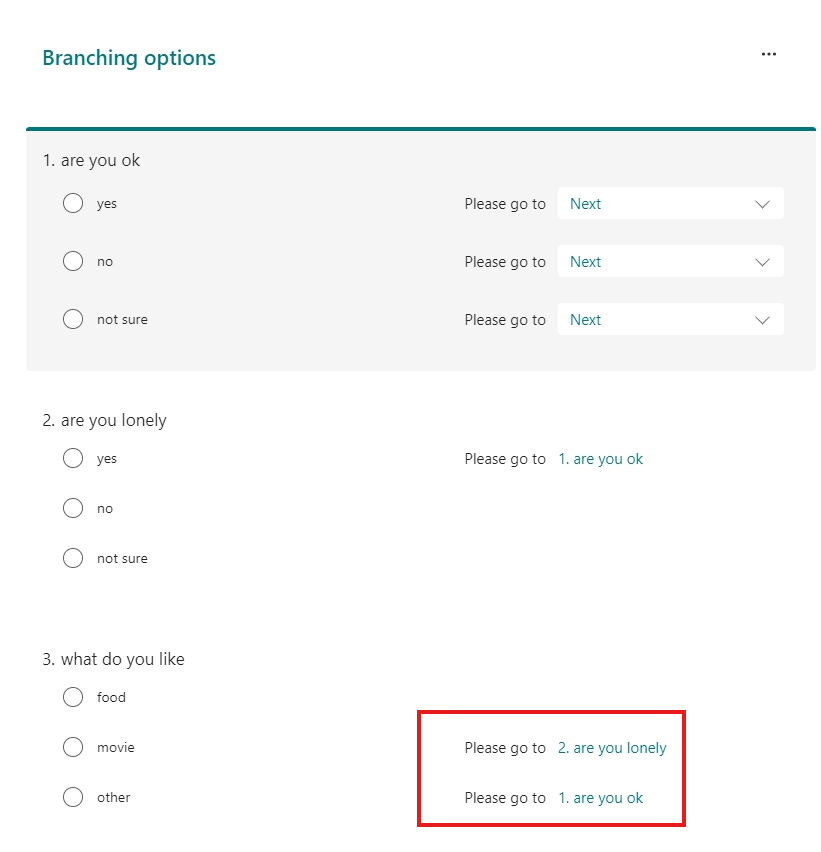 Try to branch to a preceding question in Microsoft Forms - Microsoft Q&A