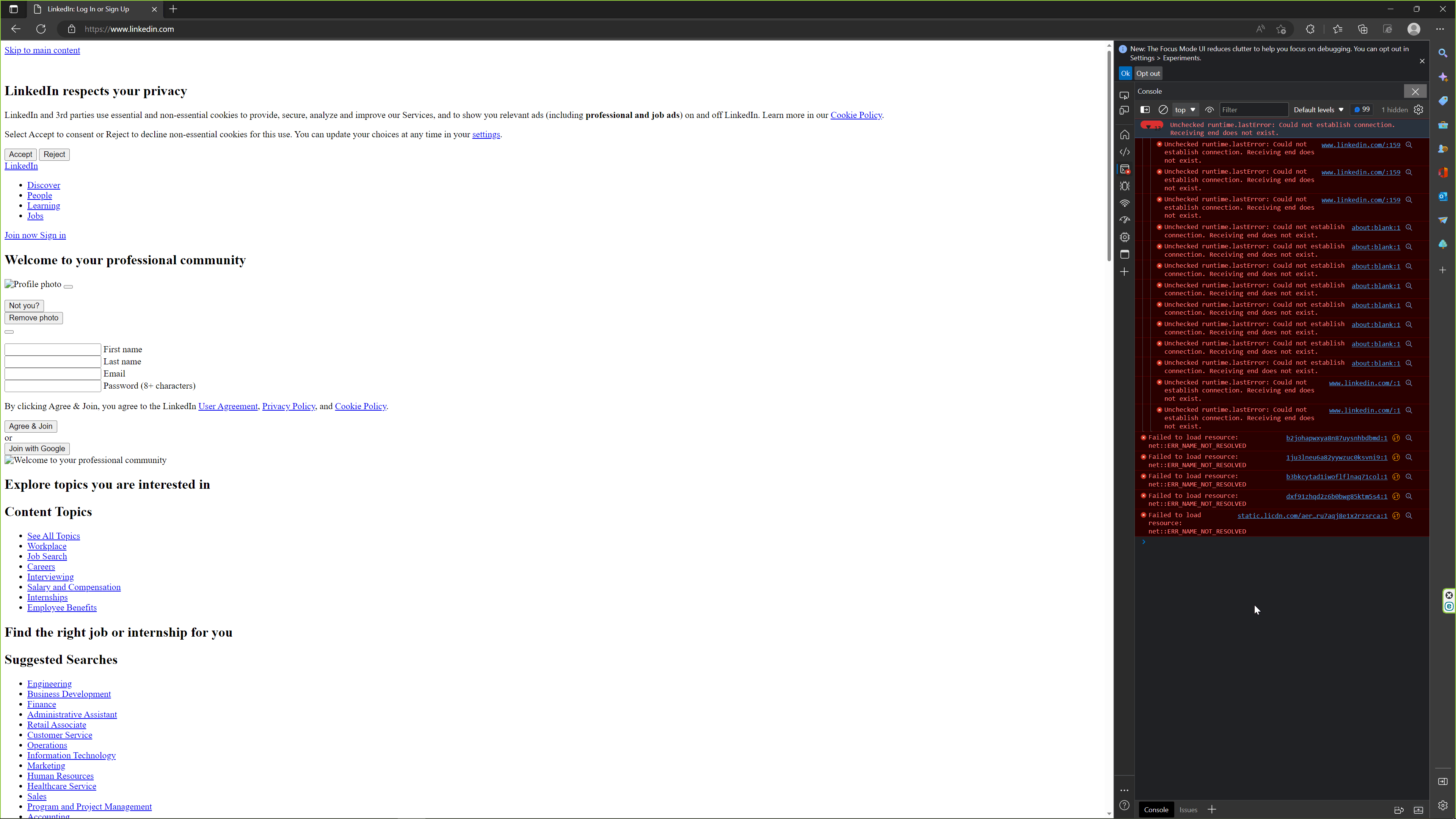 LinkedIn is broken CSS is not working - Microsoft Q&A