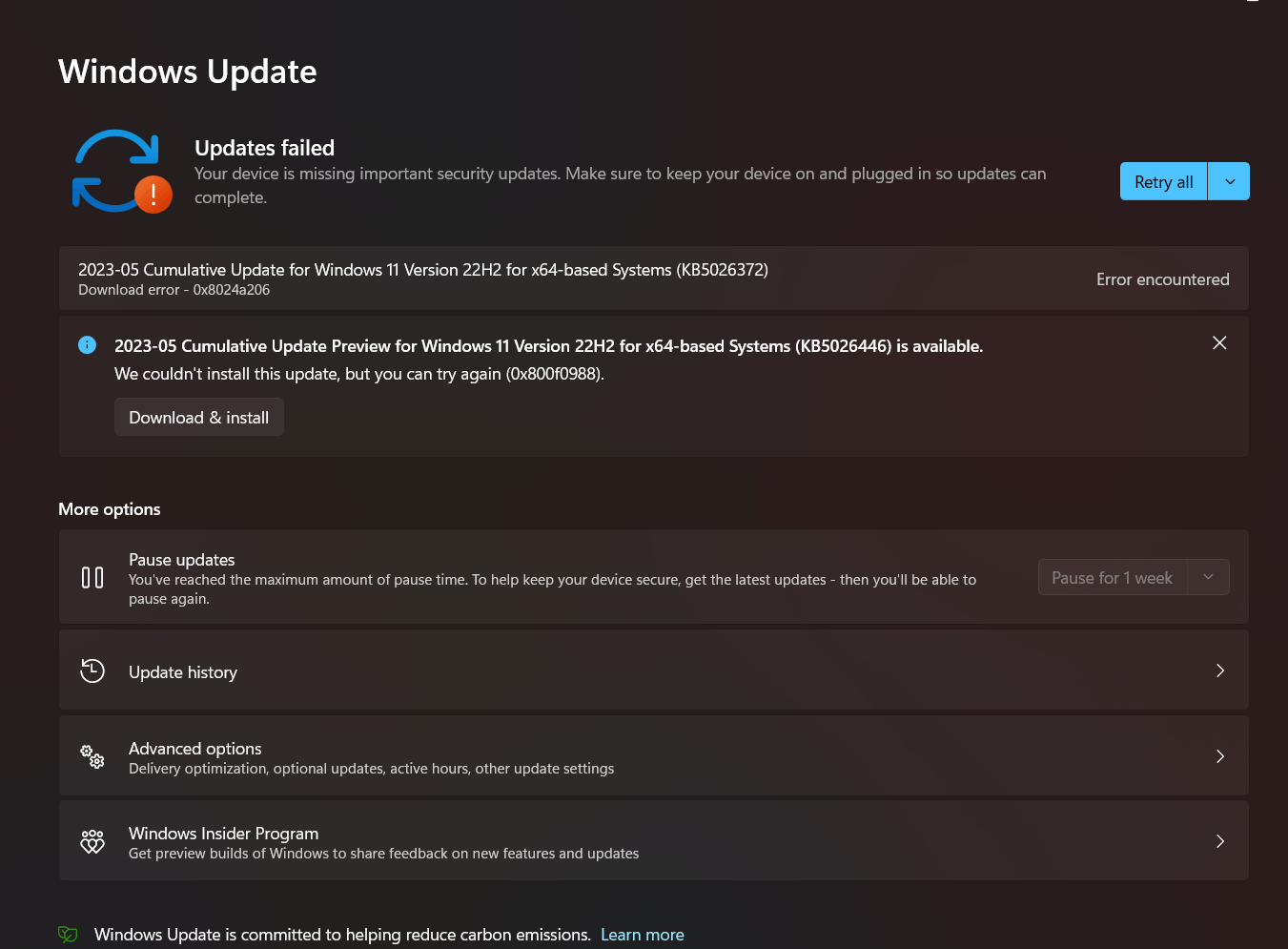 problem facing related to install windows update , when i get solution ...