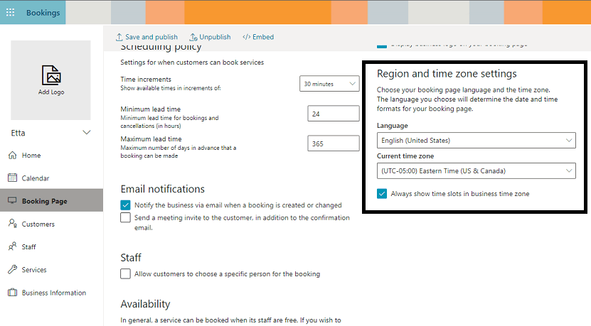 Microsoft Bookings Time Displayed on customer facing page doesn't match ...