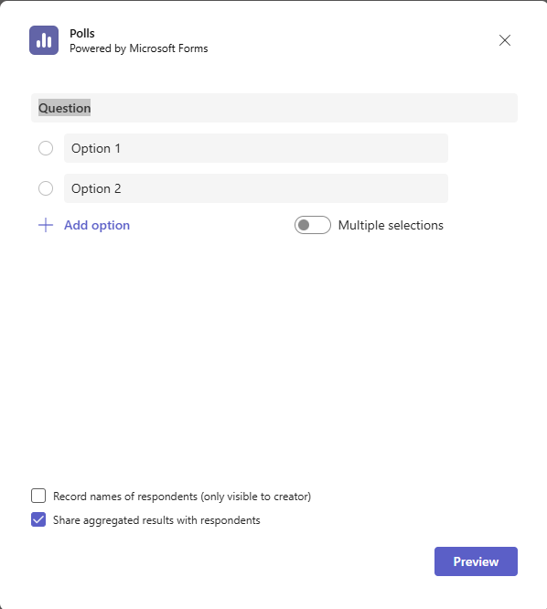 Poll creation screen from the Polls app