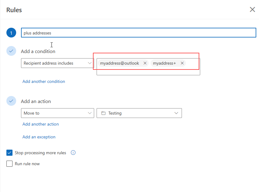 Setting up rules based on aliases with plus addressing? - Microsoft Q&A