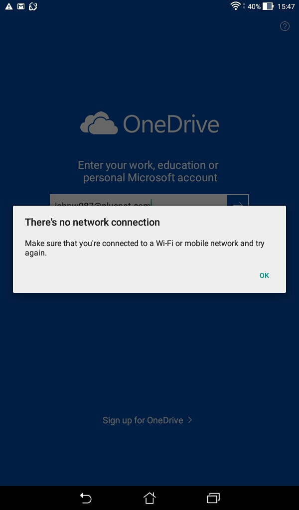 OneDrive App for Android fails to detect wireless internet - Microsoft Q&A