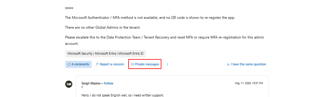 Only Global Admin locked out due to lost Microsoft Authenticator / MFA ...
