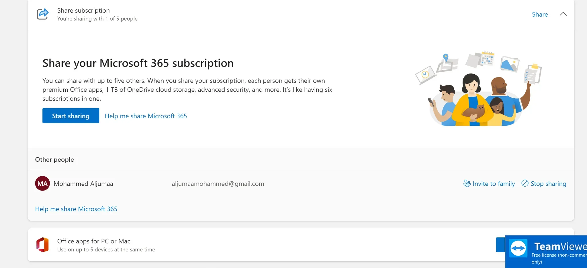 Got an invitation to share the 365 subscription but MS office can not ...