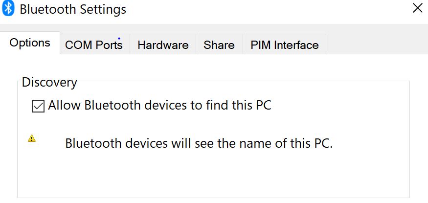 Exclamation mark beside bluetooth devices will see the name of this pc ...
