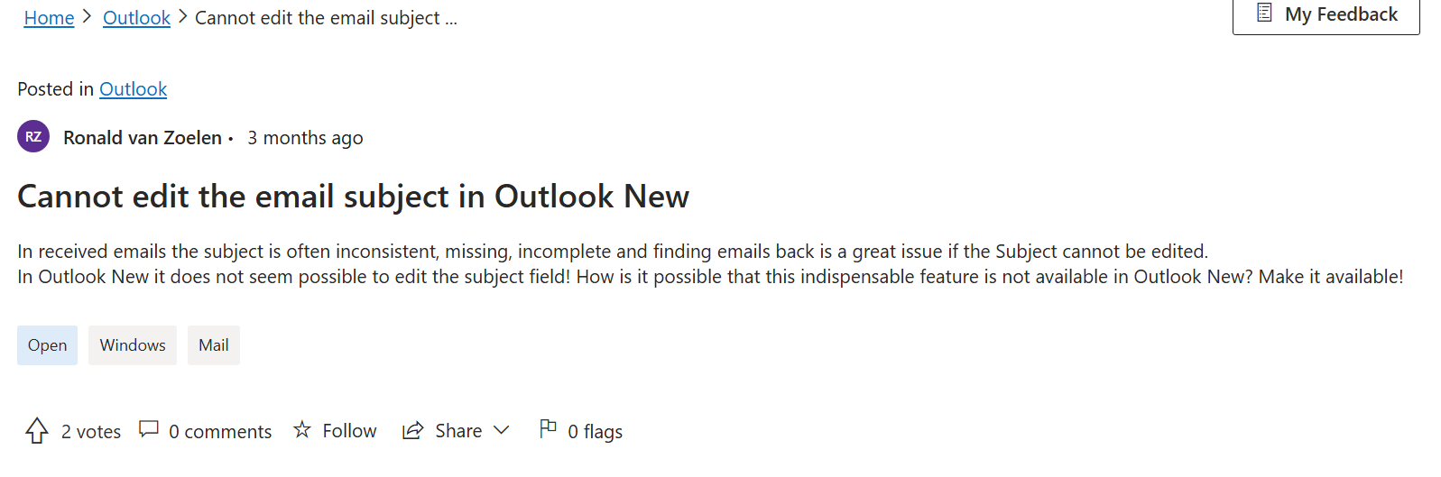 How can I edit the subject of an incoming mail in the new Outlook ...