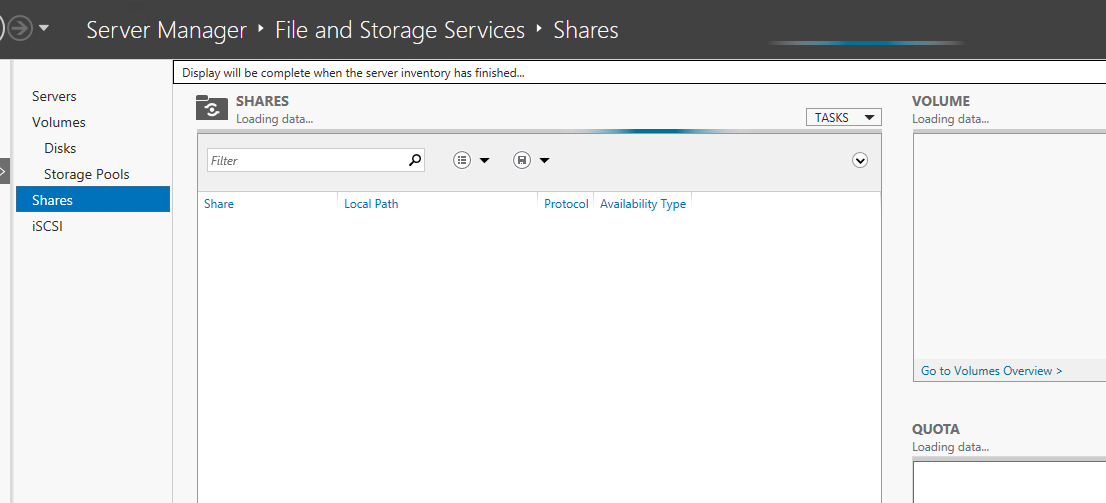 Display will be complete when the server inventory has finished ...