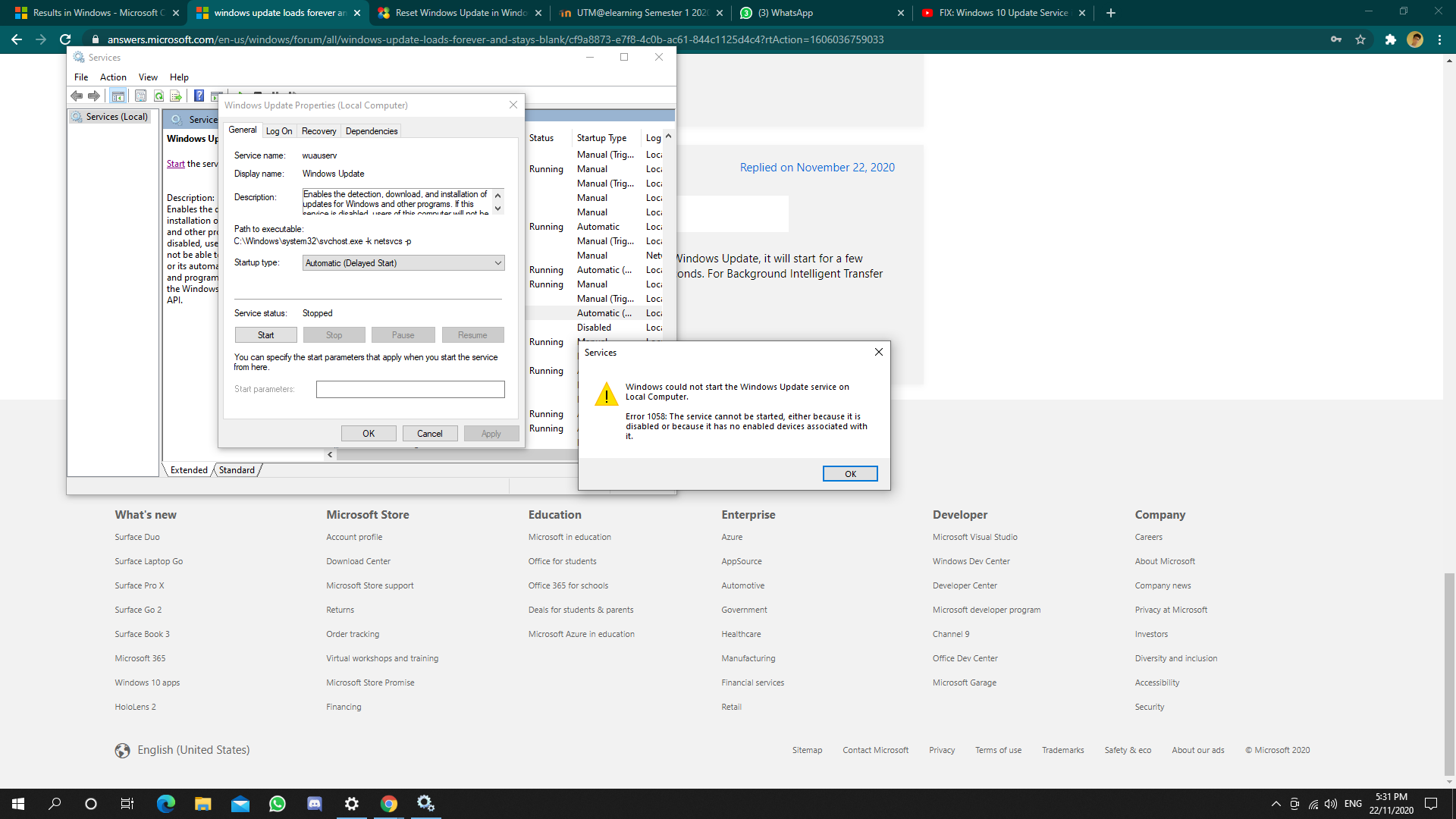 windows update loads forever and stays blank - Microsoft Q&A