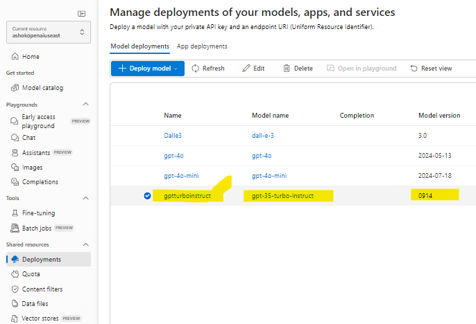 Unable to find created/deployed model in "completions" - Microsoft Q&A