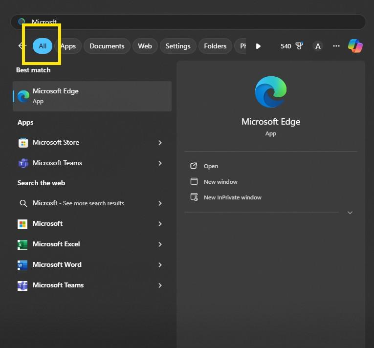 Windows search doesn't show "all" option anymore - Microsoft Q&A