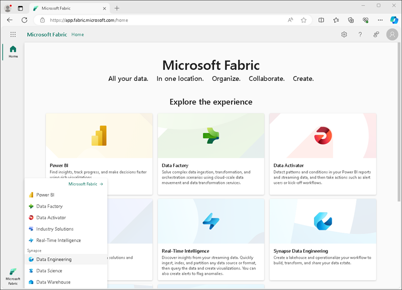 Screenshot of the experience switcher menu.