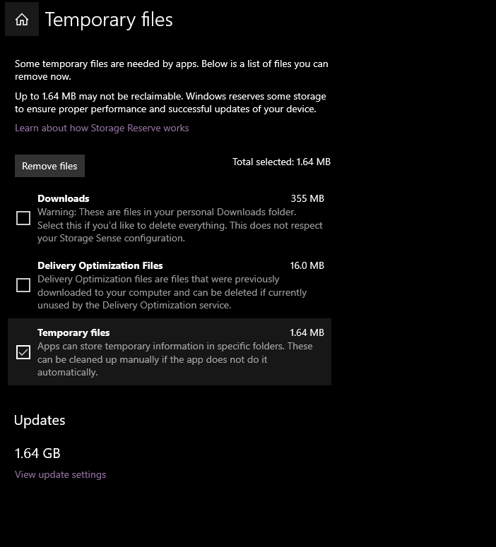 Temporary files showing less storage then shown . - Microsoft Q&A