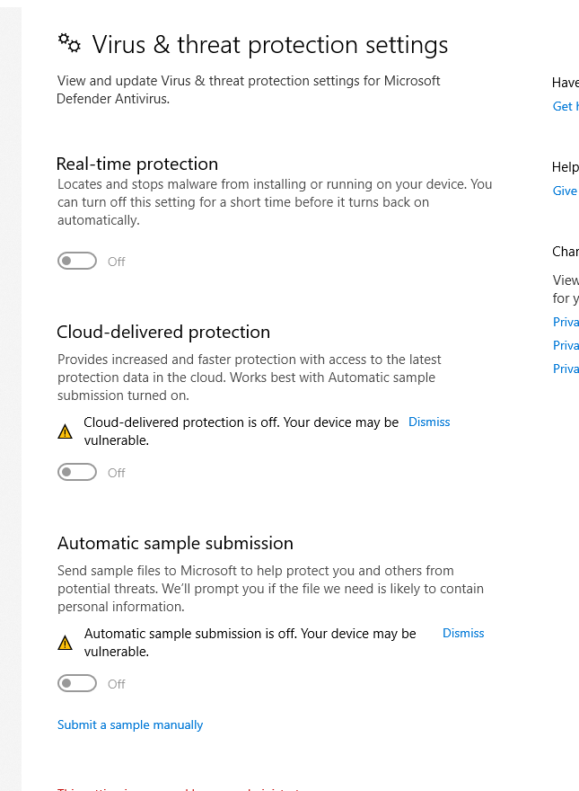 My windows real time protection is turned off and cant turn it back on ...