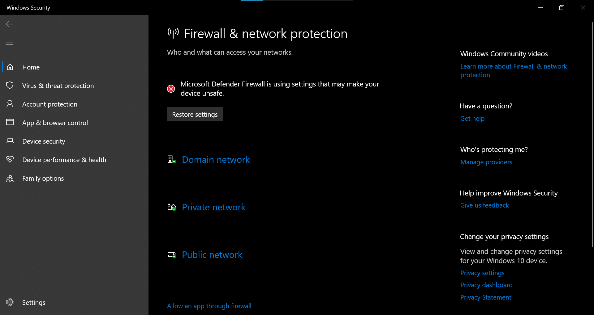 Windows Defender Firewall is not using the recommended setting to ...