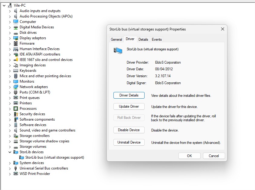 StorLib bus (virtual storages support) Properties