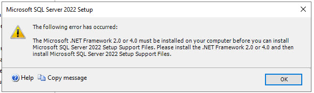 Sql Server 2022 Install On Windows 10 Fails With Error That .Net Is Not  Installed, But It Is Installed And Up To Date - Microsoft Q&A