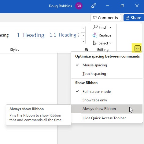 Menu in Microsoft Word has completely disappeared (Word for Windows ...
