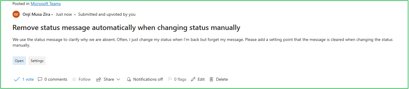 Remove status message automatically when chaging status manually ...