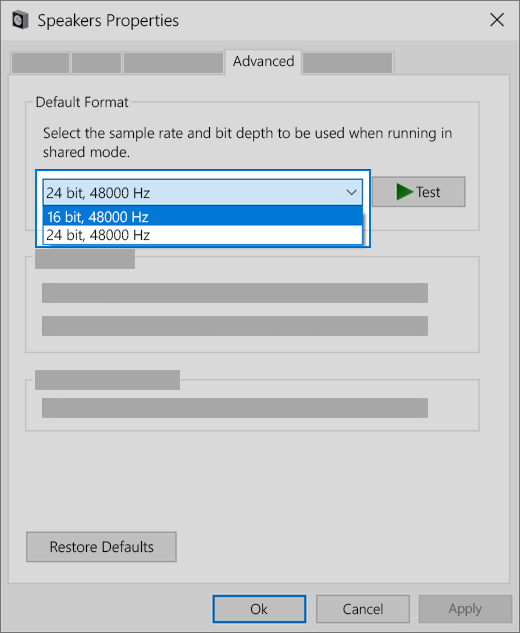 Modifier le paramètre de format audio de votre périphérique audio