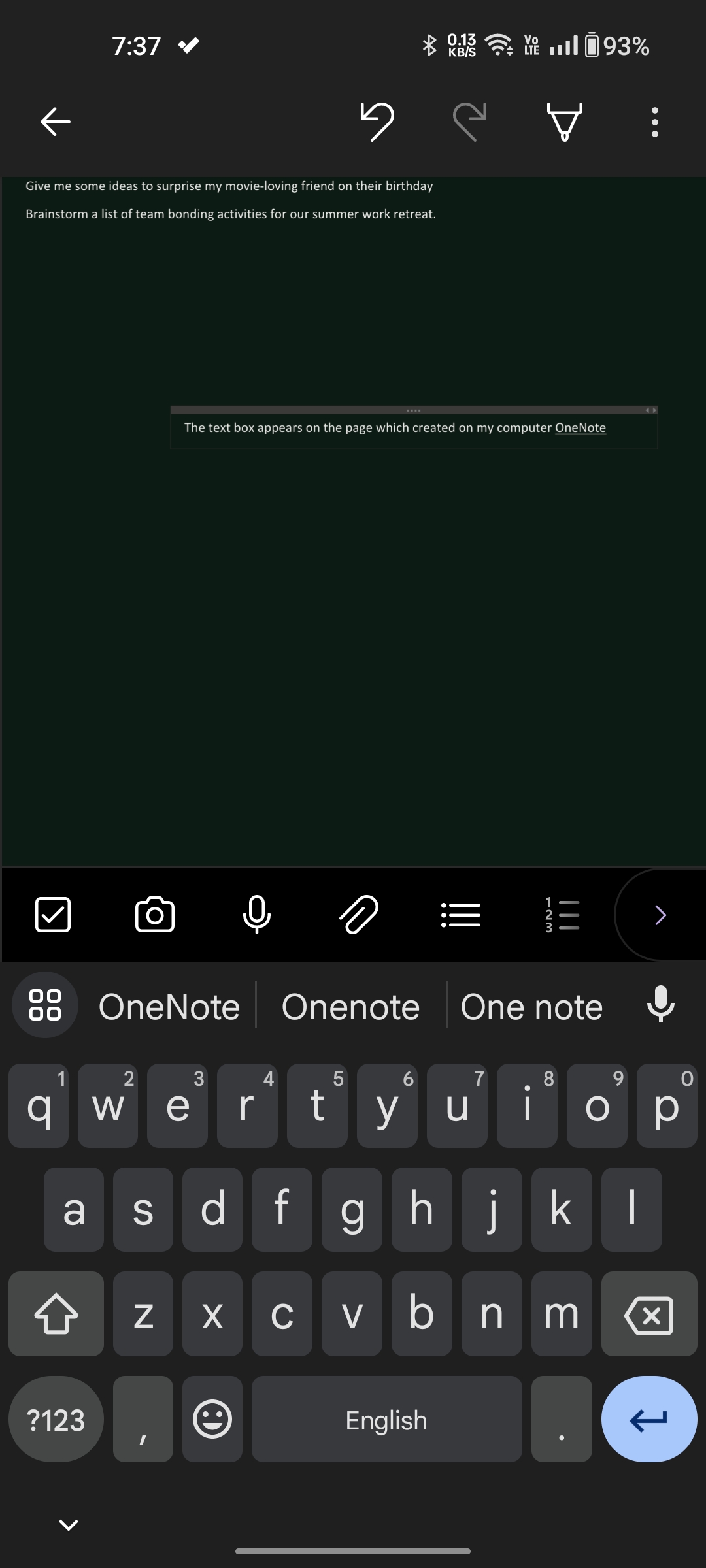 OneNote for Android – Insert & Textbox - 2023 - Microsoft Q&A