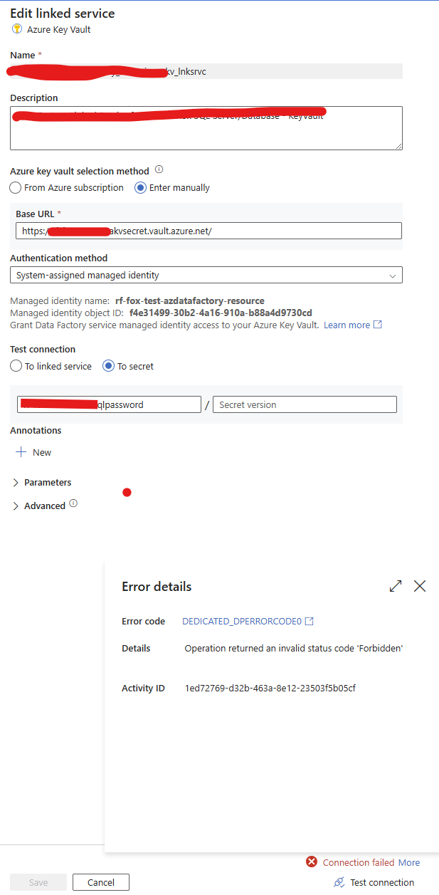 Unable to connect to the Azure Key Vault Secret - Microsoft Q&A