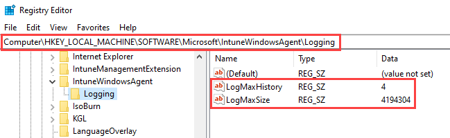 Intune Agent, Intune Management Extension (IME) log file parameters LogMaxHistory and LogMaxSize