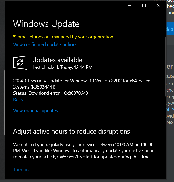 KB5034441 failed to download / install in Windows 10 - Microsoft Q&A