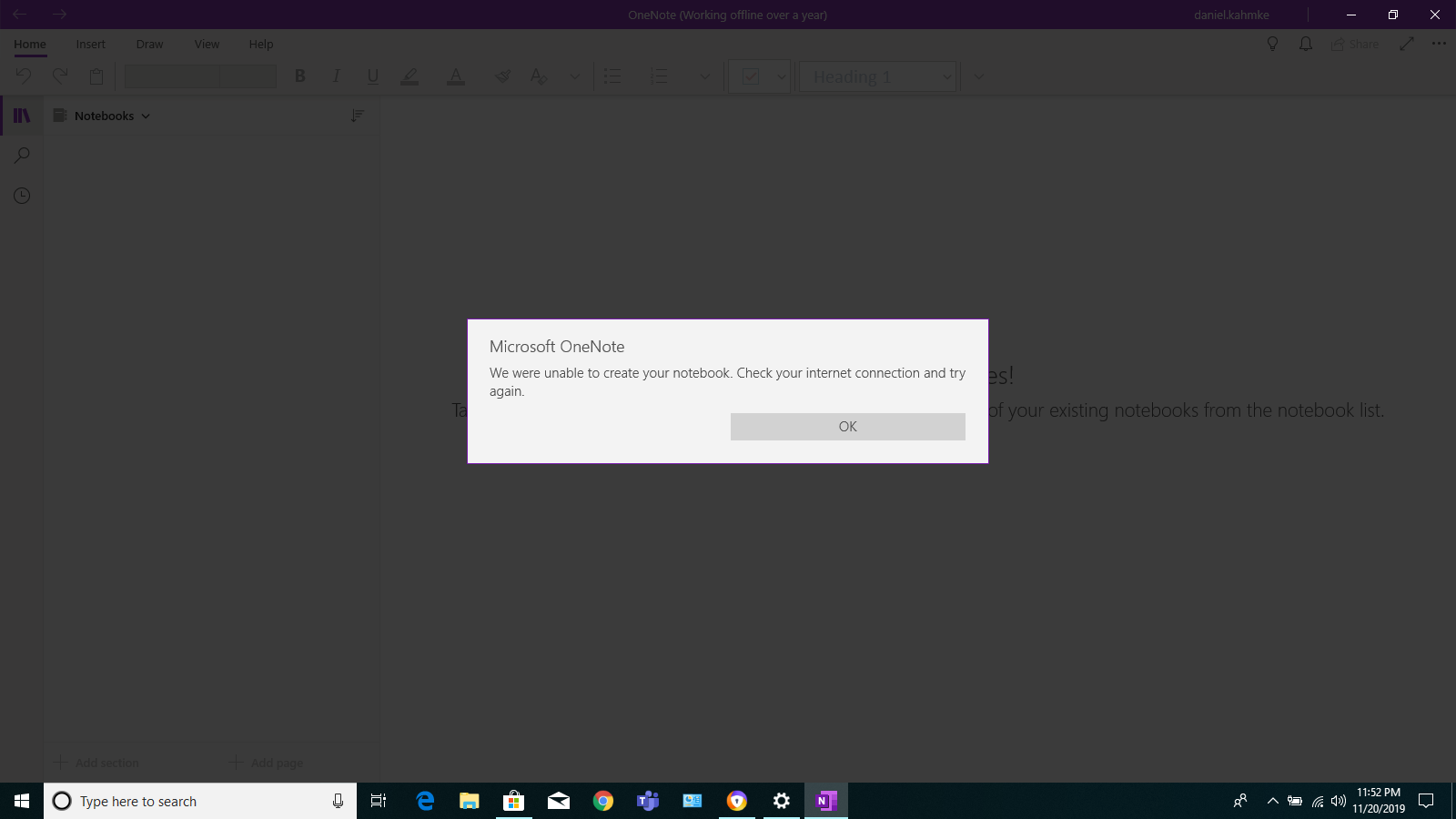 OneNote for Windows 10: We were unable to create your notebook. Check ...