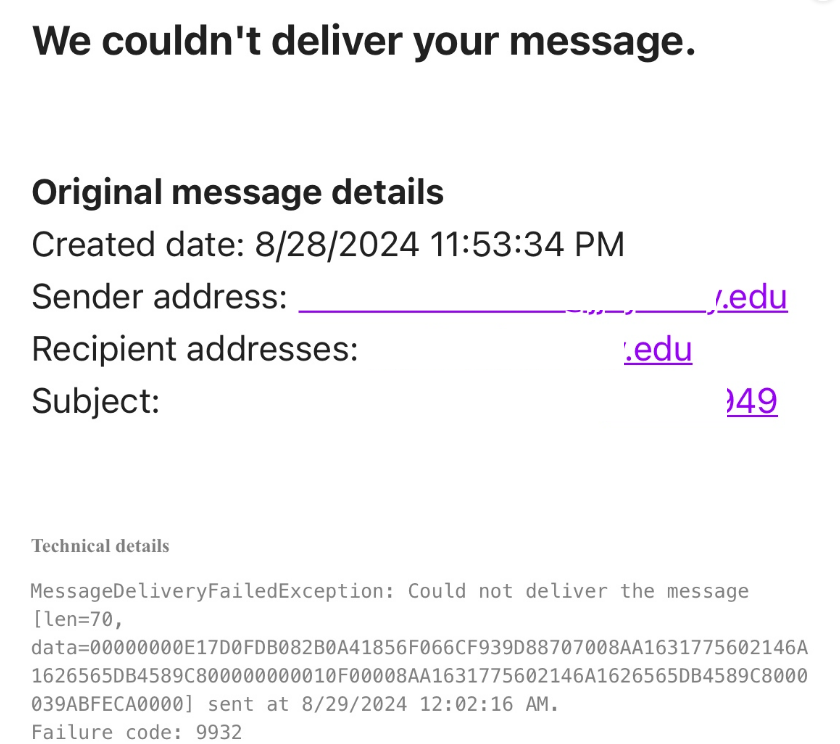 Outlook Exchange failled email code 9932 - Microsoft Q&A