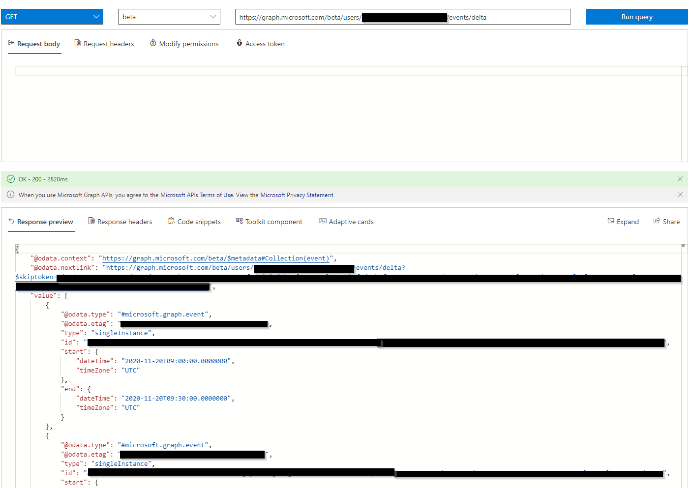 InvalidDeltaToken on NextLink (Microsoft Graph Calendar) Microsoft Q&A