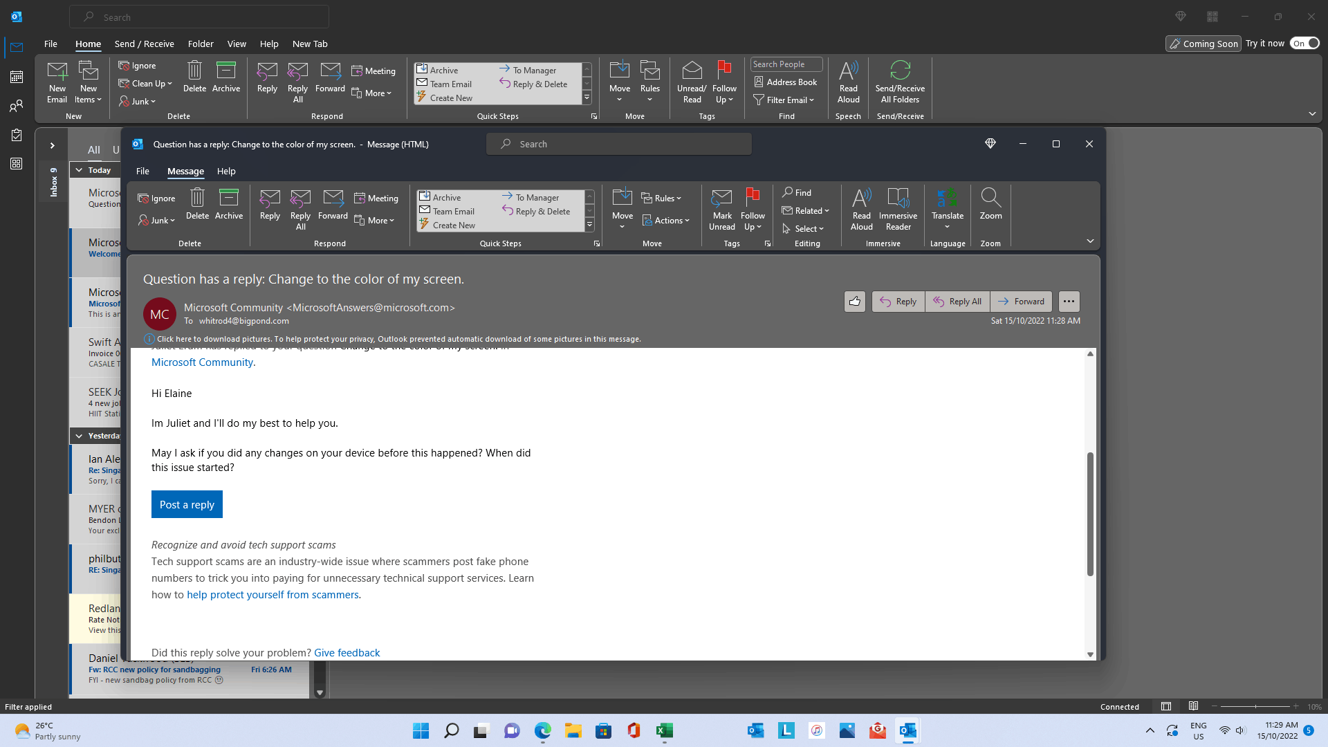 Change to the color of my screen. - Microsoft Q&A
