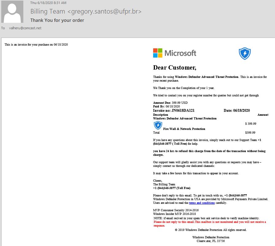Windows Defender Email Scam? - Microsoft Q&A