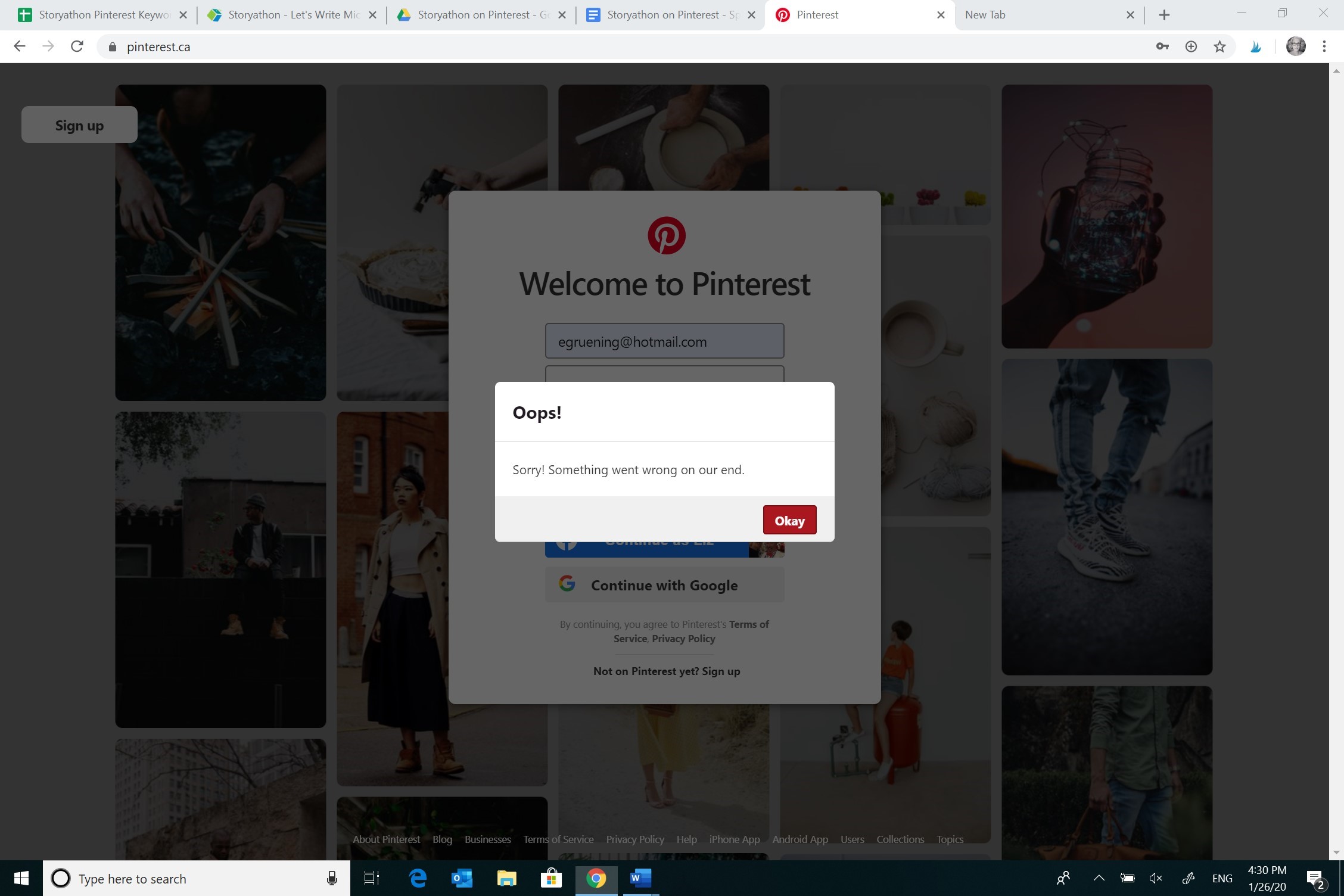 Pinterest sign in issue - Microsoft Q&A