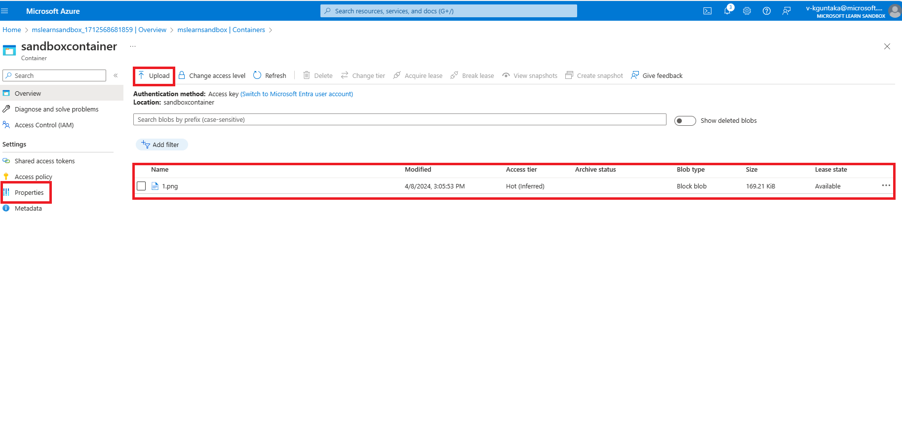 Unable to upload image in the container under a storage account ...