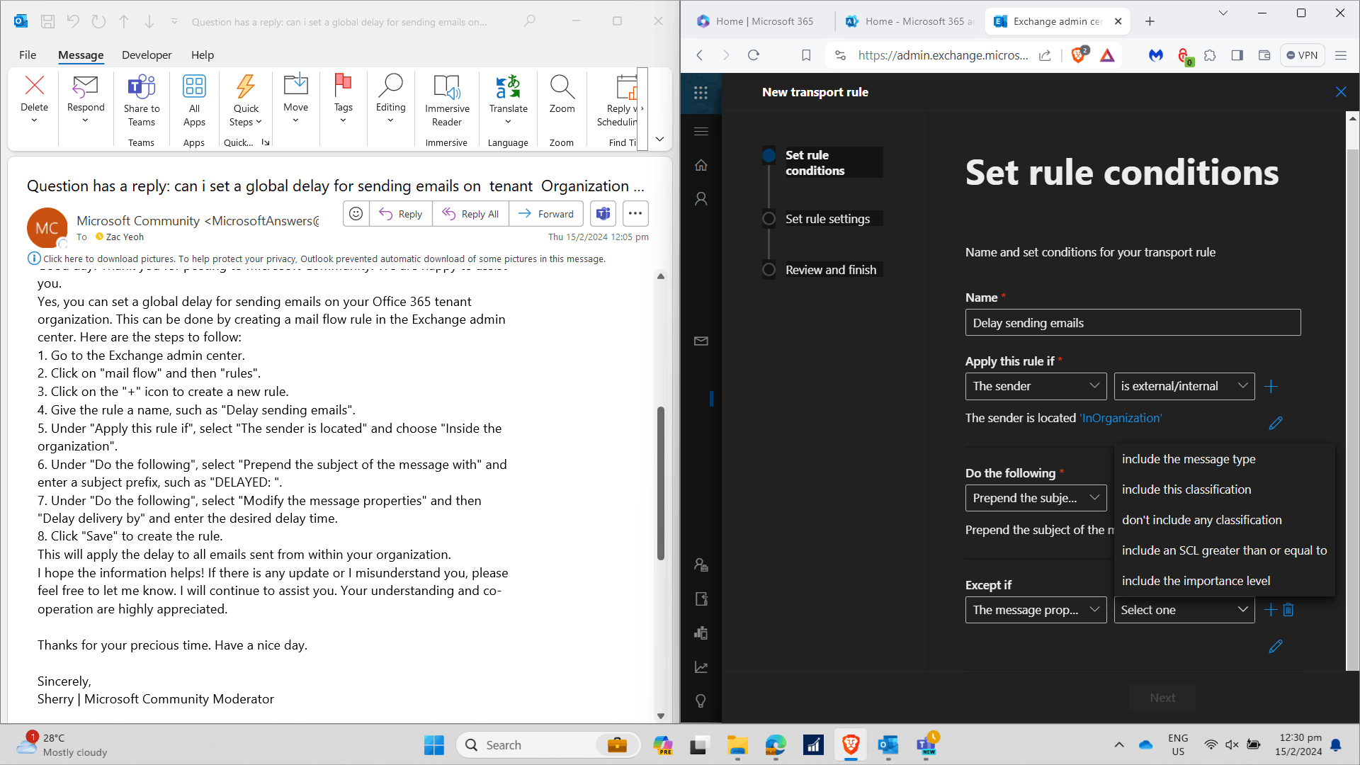 can i set a global delay for sending emails on tenant Organization O365 ...