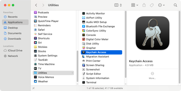 Keychain Access app in new location on macOS Sequoia | Der Flounder