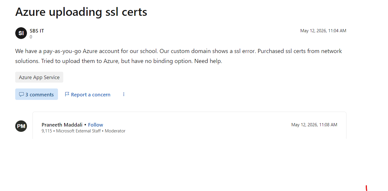Azure uploading ssl certs - Microsoft Q&A