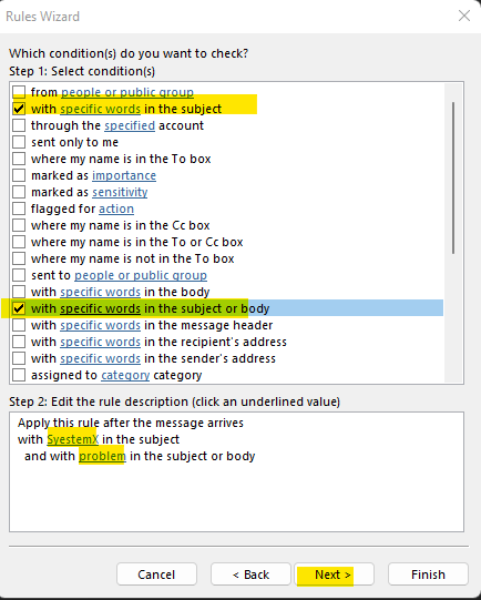 Outlook rule for non-sequence 2 words - Microsoft Q&A